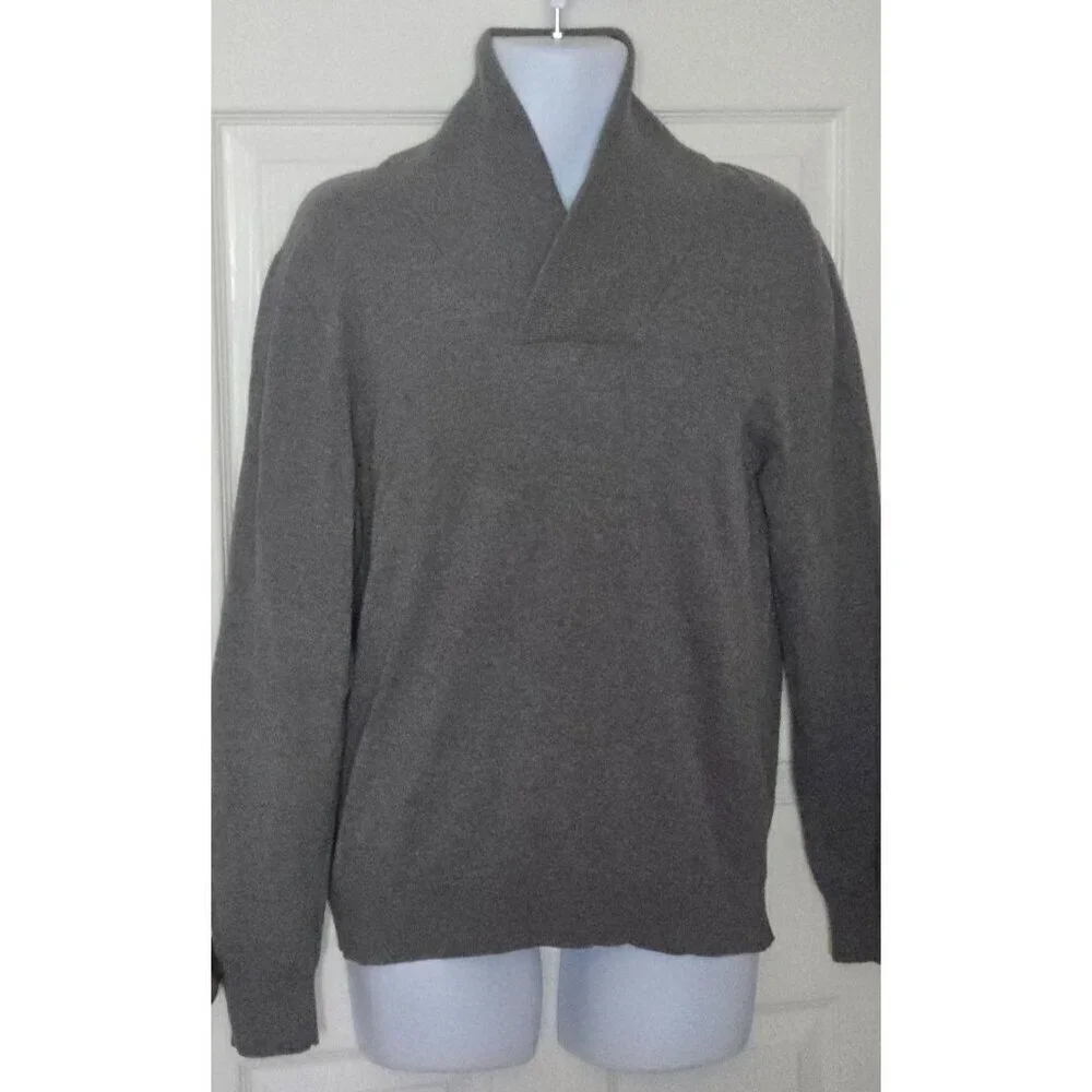 Banana Republic Men Sweater Gray Cotton Long Sleeve Shawl Neck Pullover Size M